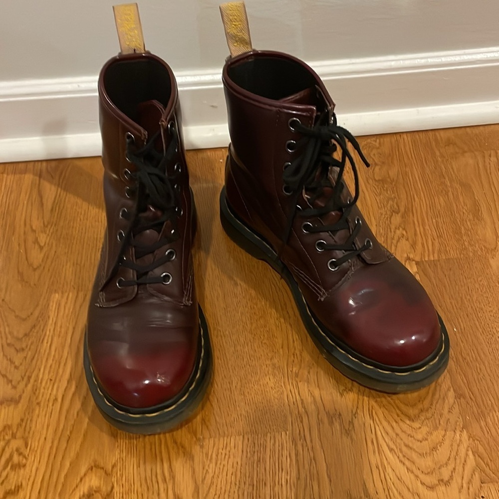 Dr. Martens Vegan Leather Cherry Red 1460 Boots Doc Martens - Picture 2 of 7